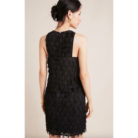Anthropologie Roxie Textured Fringe Mini Dress Black Party Cocktail US 8 NWT - Picture 2 of 12